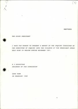 Report from RJ Goldstone re: Inquiry conducted by the Committee of inquiry into the violence at t...
