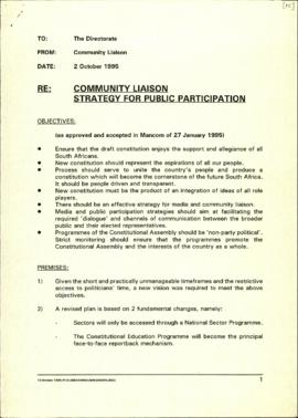 Re: Community Liaison Strategy for Public Participation