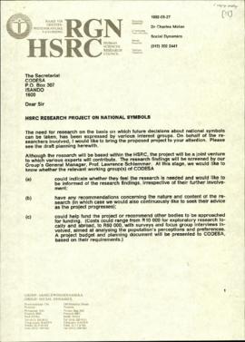 Letter from HSRC re: HSRC Research project on National Symbols with Proposal from a Research Proj...