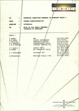 To WGSC1 members from CODESA Administration re: Schedule of meetings