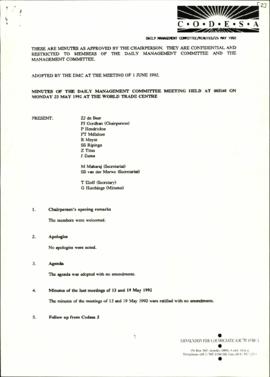 Minutes of the Daily Management Committee held at 08H40 on Monday