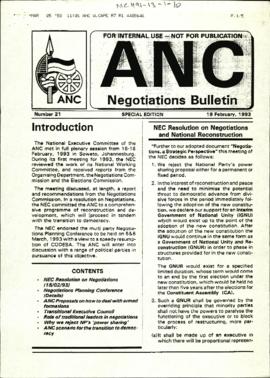 ANC Negotiations Bulletin Number 21 Special Edition