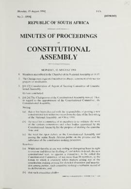 Republic of South Africa Minutes of Proceedings of Constitutional Assembly