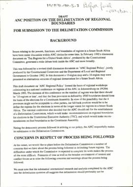 Draft: ANC Position on the Delimitation of Regional Boundaries: For Submission to the Delimitatio...