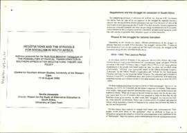 Negotiations and the Struggle for Socialism in South Africa