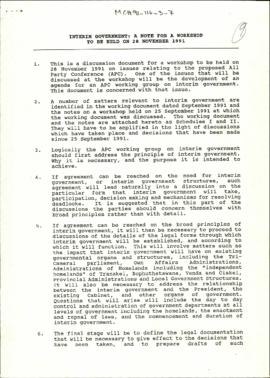 Interim Government: A Note for a Workshop to be Held on 28 November 1991