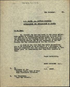 A.L. Sach vs. Captain Rousseau Application for Declaration of Rights