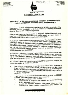 Statement of the African National Congress on the Proposals of the NP Government on the Transitio...