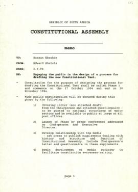Republic of South Africa. Constitutional Assembly Memoranda