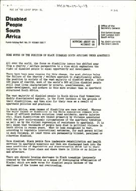 Some Notes on the Position of Black Disabled South Africans Under Apartheid [and related documents]