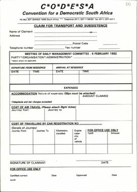 Claim Forms for Transport and Subsistence