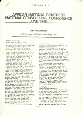 African National Congress National Consultative Conference June 1985 C NPC Documents C2: The Natu...