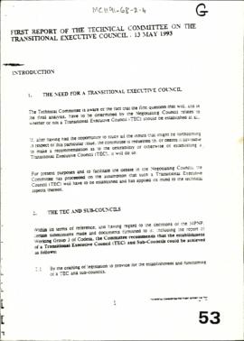 First Report of the Technical Committee on the Transitional Executive Council 13 May 1993