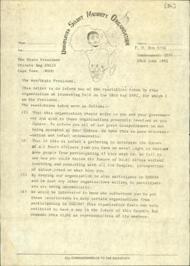 Letter from Unemployed Silent Majority Organisation