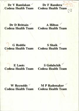 Miscellaneous lists and drafts used in the preparation of name tags for Health Administration