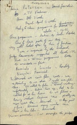 Handwritten transcription of an interview with I. Petersen on the procuction of educational progr...