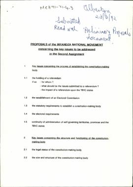 Proposals of the Inyandza National Movement concerning the key issues to be addressed in the Seco...