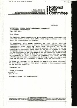 Copy of letter from the National Land Committee to CODESA Daily Management Committee on behalf of...