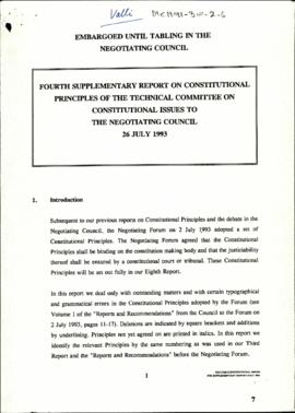 Fourth Supplementary Report on Constitutional Principles of the Technical Committee on Constituti...