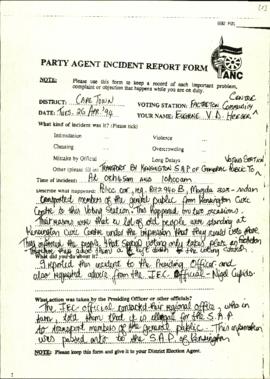 ANC Party Agent Special Incident Report Form