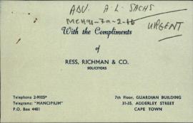 Business card of Ress, Richman and Co