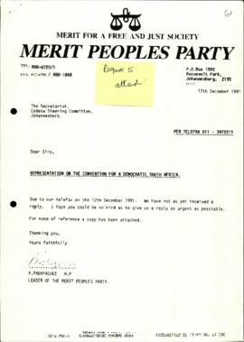 Merit Peoples Party re: Representation on the plenary