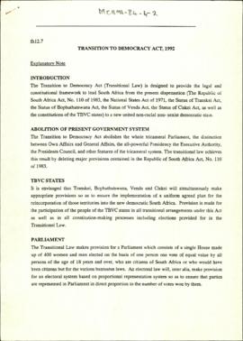 Transition to Democracy Act, 1992: Explanatory Note