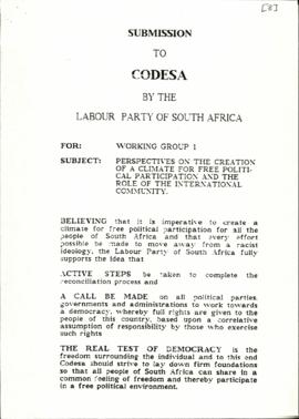 Labour Party: perspectives on the creation of a climate for free political participation and the ...