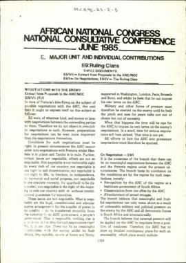 African National Congress National Consultative Conference June 1985 E: Major Unit and Individual...