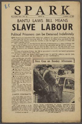 Spark Vol.1 No.16: Bantu Laws Bill Means Slave Labour