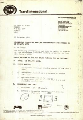 Fax from TFC Travel International re: Management Committee meeting Arrangements for Codesa dated ...