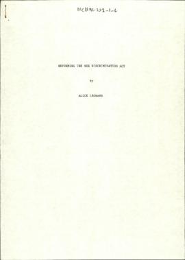 Reforming the Sex Discrimination Act [and related documents]