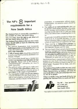 The NP's 8 Important requirements for a New South Africa [and related document]