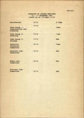 Draft schedule of CODESA meetings at 10 pm