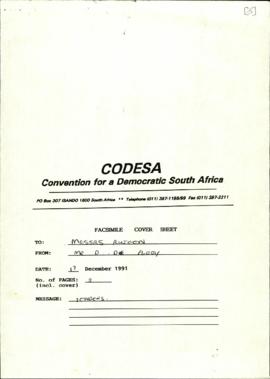 Reply from CODESA on advising Rujeen that tender was unsuccessful