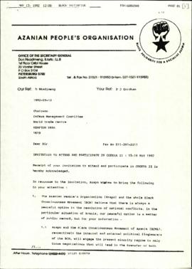 Responses to invitations from non participating organisations: Azanian People's Organisation and ...