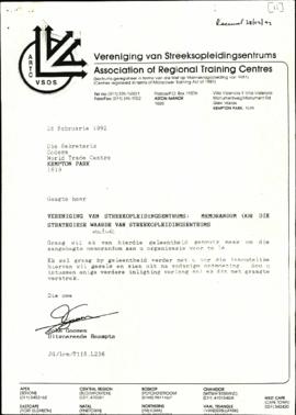 Correspondence between John Goosen of the Association of Regional Training Centres to Murphy Moro...