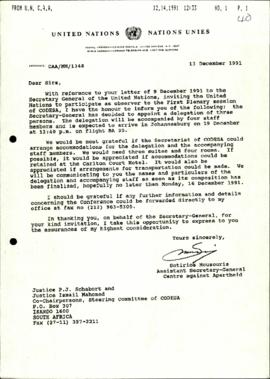 United Nations re: Acceptance of invitation