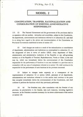 Model 2: Continuation, Transfer, Rationalization [sic] and Consolidation of Existing Administrati...