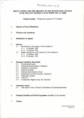 Draft Agenda for the Meeting of the Negotiating Council to be Held on Thursday 28 October 1993 at...