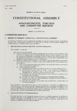 Republic of South Africa: Constitutional Assembly Announcements, Tablings and Committee Reports