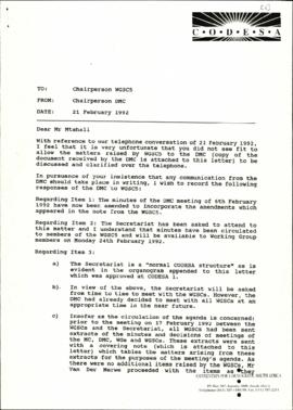 Correspondence to the Chairperson of WGSC5