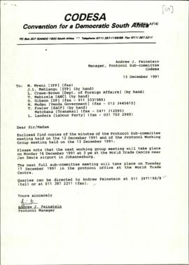 Protocol Sub-Committee re: Minutes of Protocol Working Group Meeting