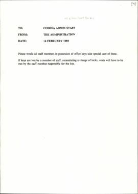 Memorandum to CODESA Administration Staff from Administration
