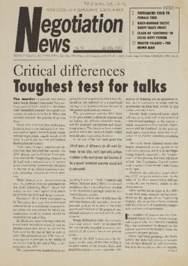 Negotiation News No 10: Critical differences: Toughest test for talks
