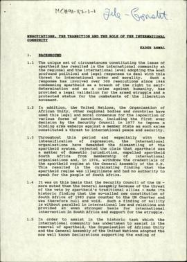 Negotiations, The Transition and the Role of The International Community