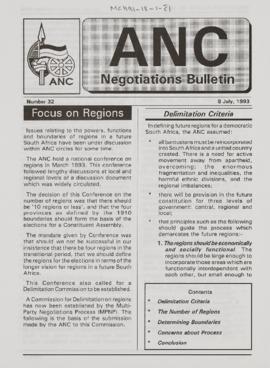 ANC Negotiations Bulletin Number 32: Focus on Regions