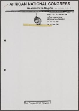 African National Congress [and related documents]