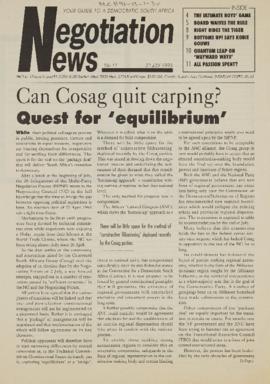 Negotiation News No 11: Can Cosag quit carping? Quest for 'equilibrium'