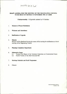 Draft Agenda for the Meeting of the Negotiating Council to be Held on Monday 8 November 1993 at 1...